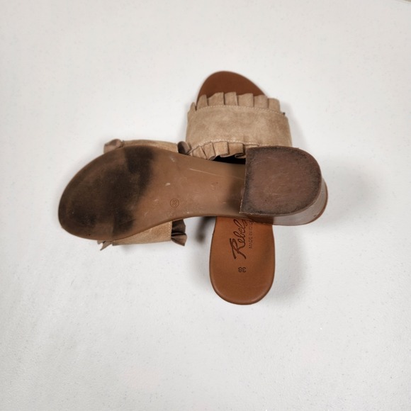 Rebels Open Toe Suede Sandal Made In Italy Size 38 Tan Slide - Picture 5 of 5